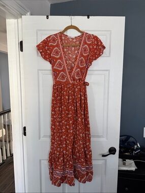 Women's Rust Boho Wrap Maxi Dress size Large
